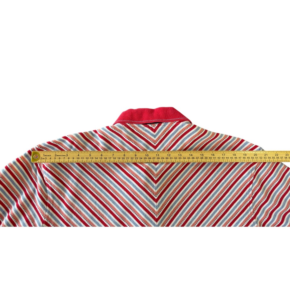 Tommy Hilfiger Mens Chevron Stripe Polo Shirt Red White Blue Cotton Pique Large - Picture 4 of 6